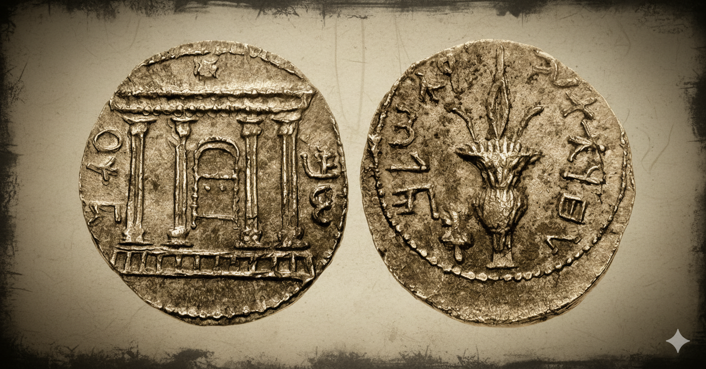 A silver tetradrachm coin from the Bar Kokhba Revolt